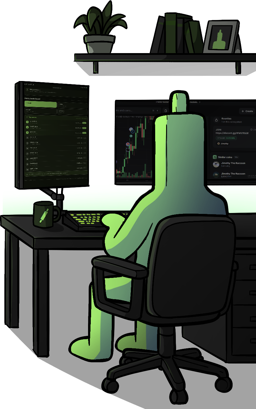 Illustration of the Loaf mascot analysing charts at a trading desk